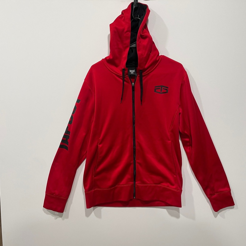 Tapout Men's Red Zip Up Athletic Hoodie Jacket Full Zip‎ Logo Sleeve Size S